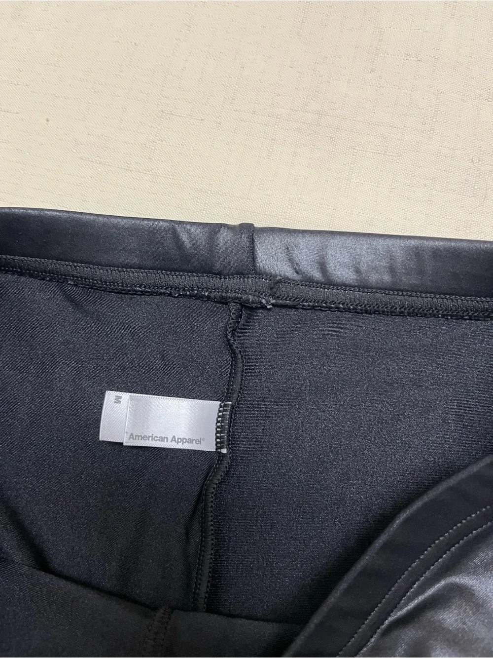 American Apparel M black wet look crop leggings